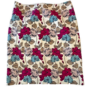 Women’s Floral Skirt Straight Pink Blue Taupe Ann Taylor Lined Cotton Size 10